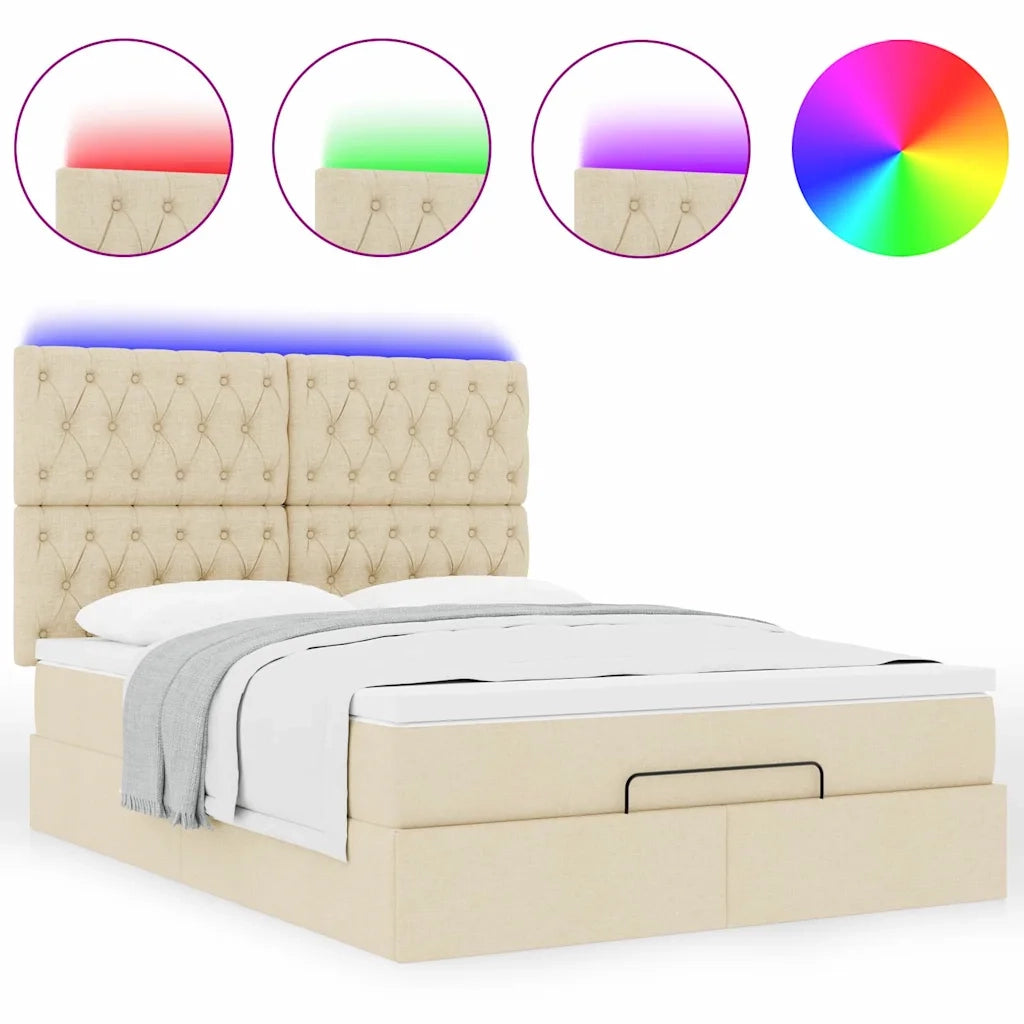 Struttura Letto Pouf con Materasso Crema 140x200 cm in Tessuto 3314098