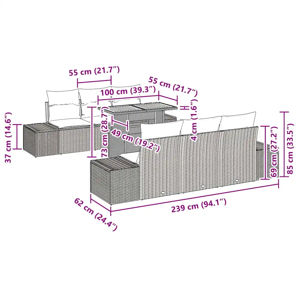 Set da Pranzo per Giardino con cuscino 7 pcs Grigio e Marrone 3349908
