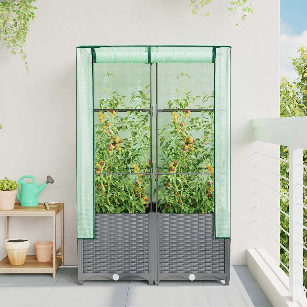 Fioriere | Cassetta per fiori | Letto Rialzato con Copertura Serra Effetto Rattan 80x40x138 cm
