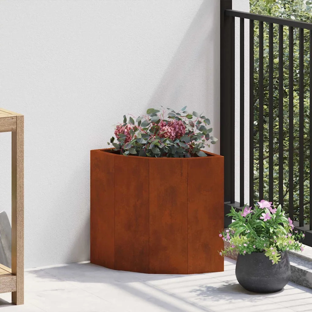 Vaso d'angolo-Fioriera-Contenitore per Piante Ruggine 30 x 30 x 35 cm acciaio corten