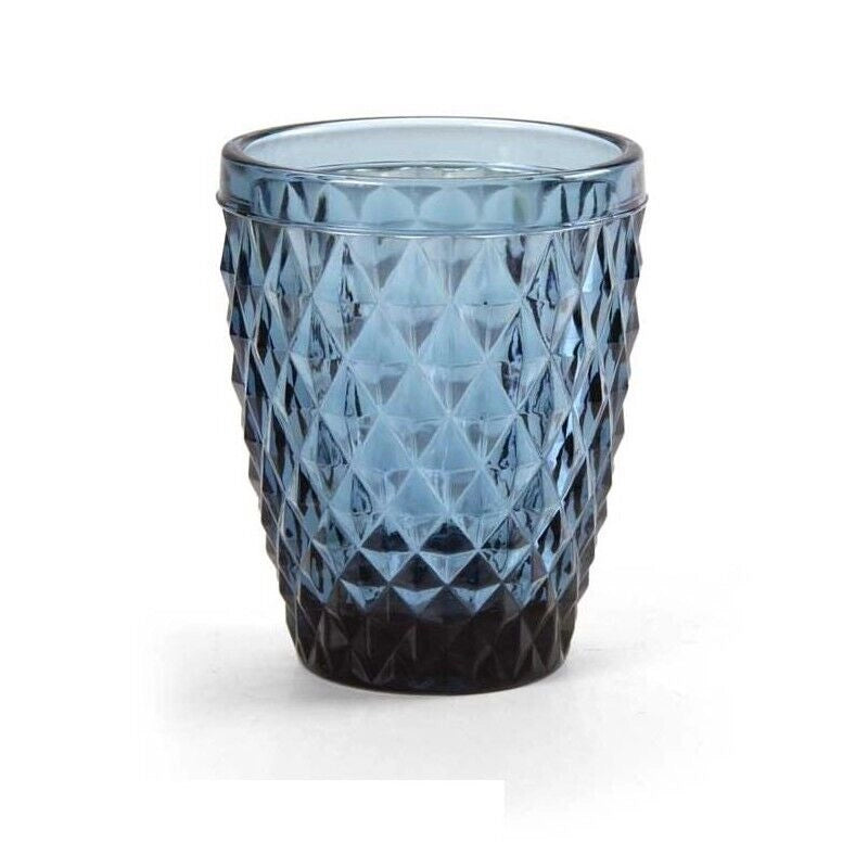 BICCHIERE DIAMANTE REALIZZATO IN VETRO PER ACQUA DA 250 CC COLORE BLU