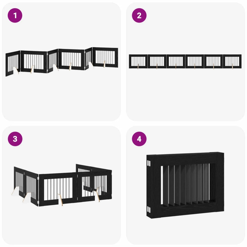 Cancello per cani pieghevole con supporti 6 pcs Rovere Nero 892139