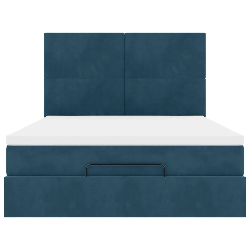 Struttura Letto Pouf con Materassi Blu 140x200cm in Velluto 3314256