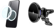 Caricabatteria wireless/autoporta - Azione magnetica - 15W - con cavo USB-C - inclusa etichetta metallica - Tutti i smartphone con funzione Qi