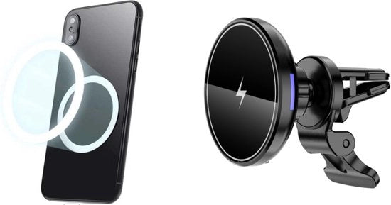 Caricabatteria wireless/autoporta - Azione magnetica - 15W - con cavo USB-C - inclusa etichetta metallica - Tutti i smartphone con funzione Qi