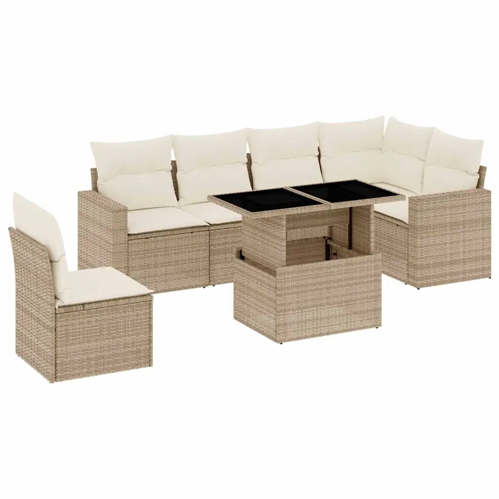 Set Divani da Giardino 7 pz con Cuscini Beige in Polyrattan 3267308