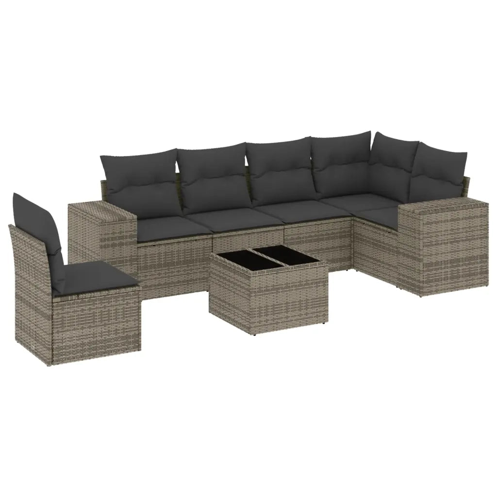 Set Divani da Giardino 7 pz con Cuscini Grigio in Polyrattan
