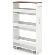 Carrello da cucina 4 ripiani con stazione di ricarica maniglia e parapetti-Scaffale stretto a sfilo con ruote bloccabili per cucina 20cm Bianco