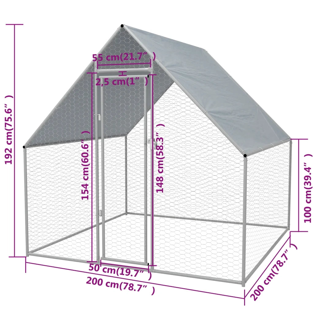 Gabbia per Polli da Esterno in Acciaio Zincato 2x2x1,92 m 170494
