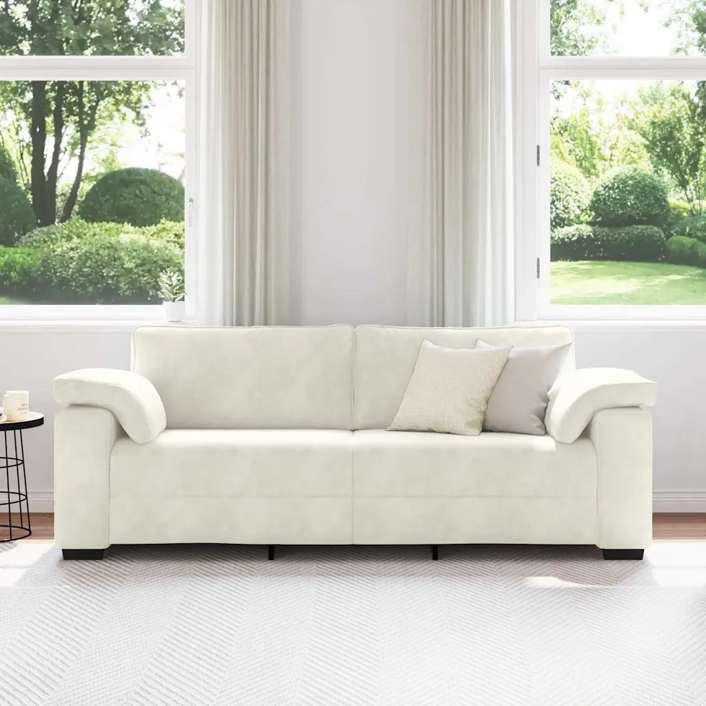 Divano a 3 Posti Crema 220x77x82 cm in Velluto 4105285
