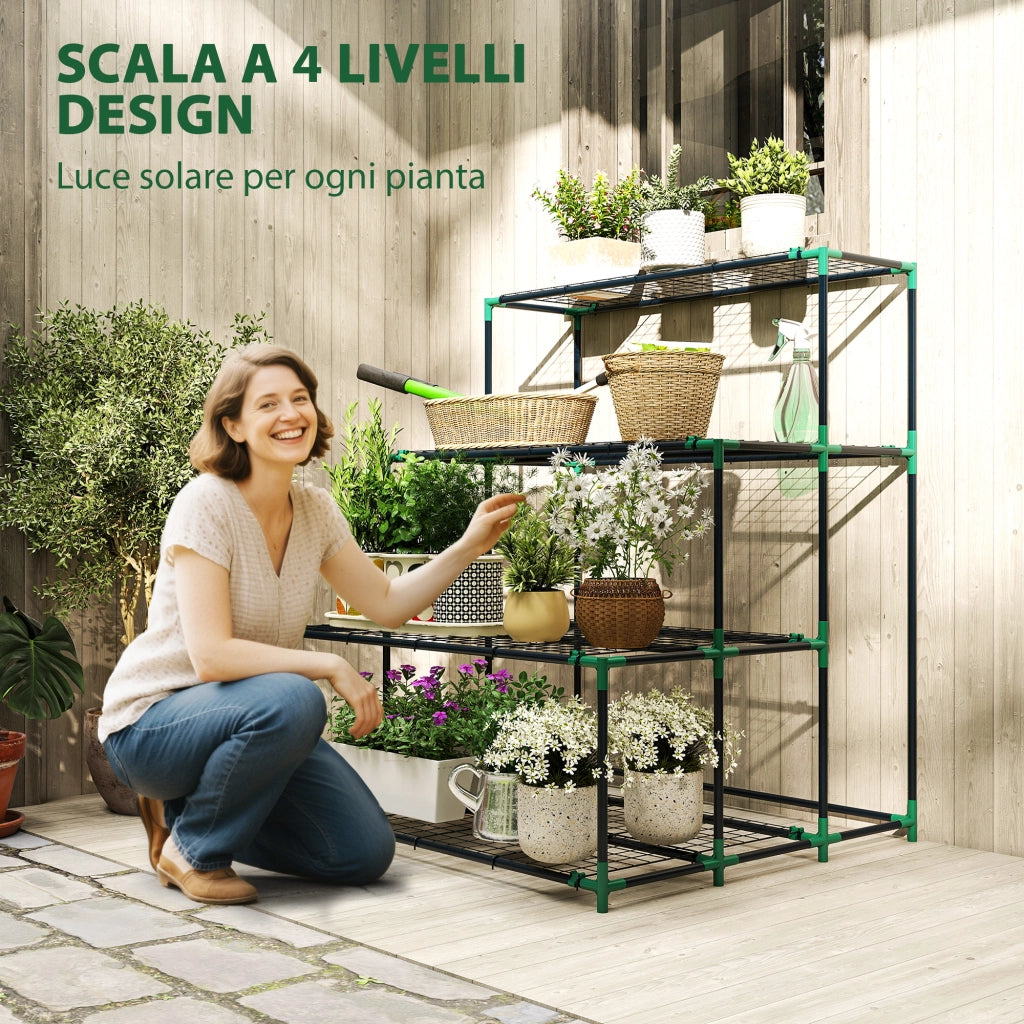 Scaffale Porta Piante a 4 Livelli in Acciaio, 94x84x110 cm, Verde Scuro