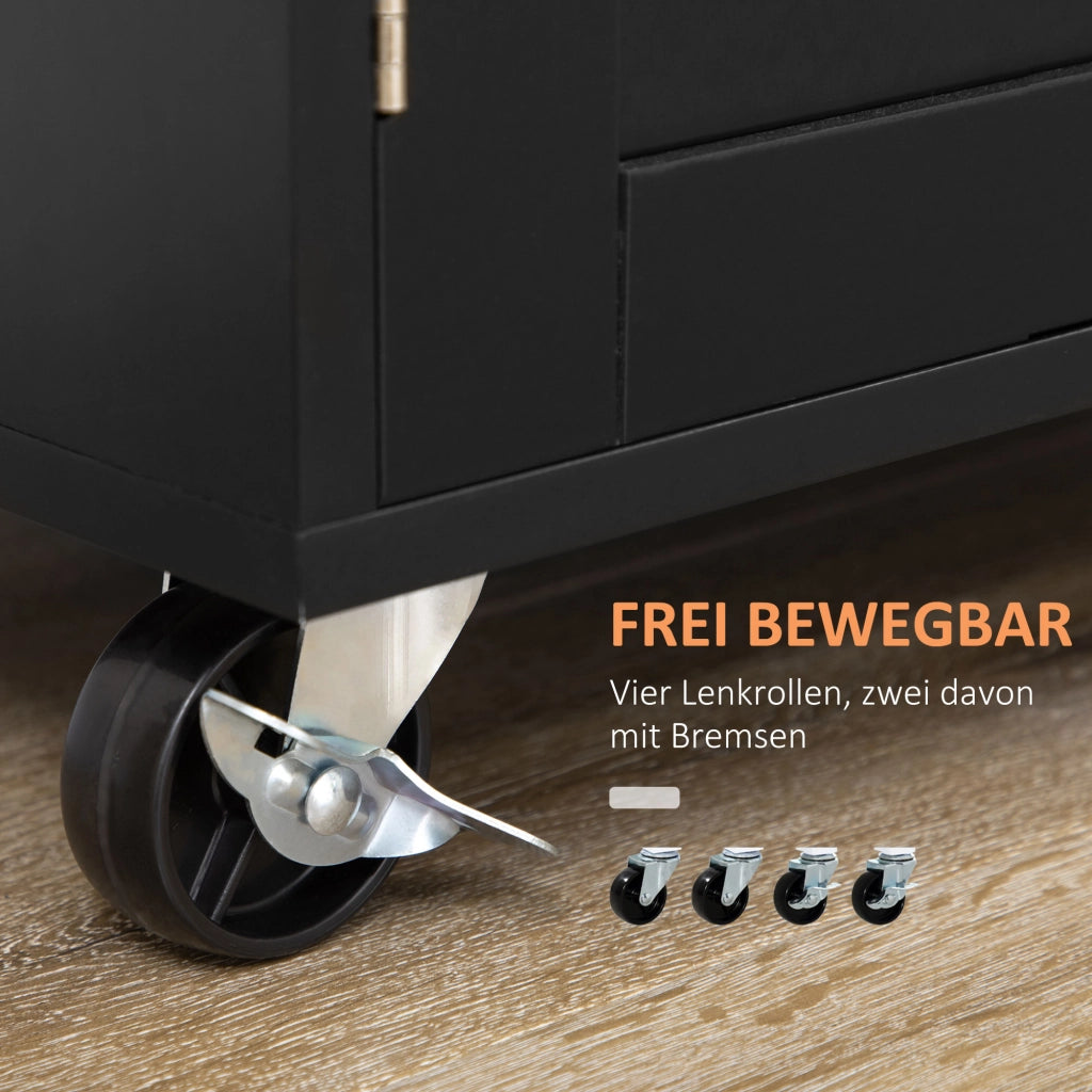 Carrello da Cucina con 1 Cassetto; 1 Anta; Ripiano Regolabile; Portaspezie e Portasciugamani; in Legno; 109x40x89 cm; Nero