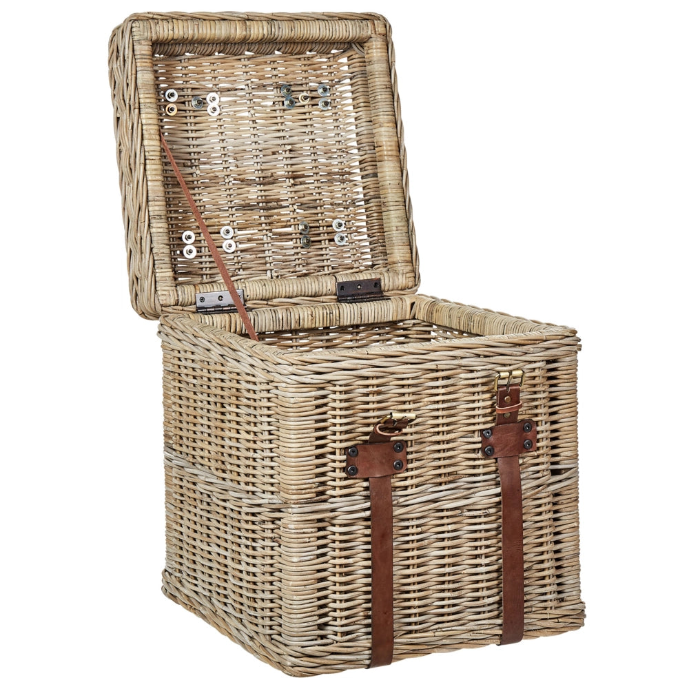 Baule in rattan telaio in mogano cinture in pelle coperchio fatto a mano naturale soggiorno camera da letto stile boho
