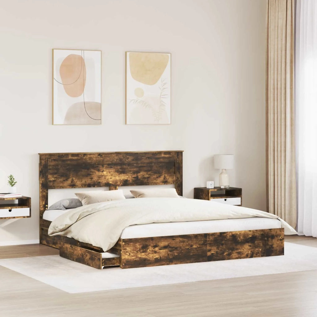 Letto con Contenitore con testiera Rovere fumé 180 x 200 cm