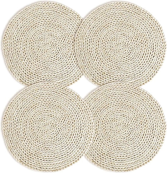 Placemats rotondi tessuti a mano naturali placemats 12 pollici placemat con presa antiscivolo placemats rustici termoresistenti per tavolo da pranzo (lotto da 4)
