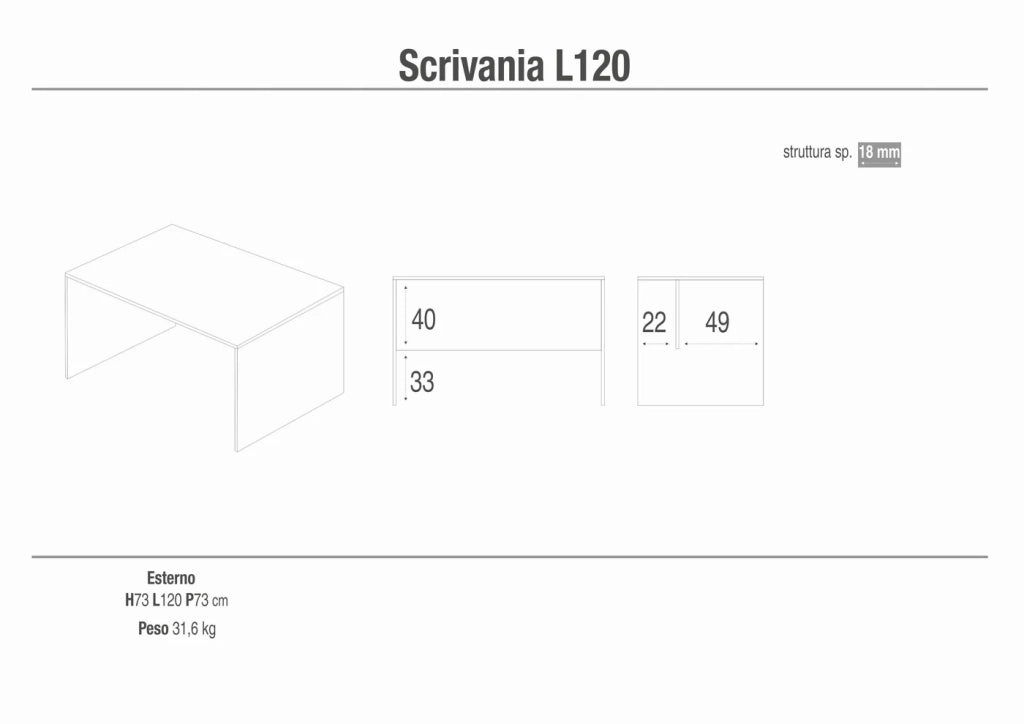 Scrivania 73x120 h73cm Bianco Fiammato
