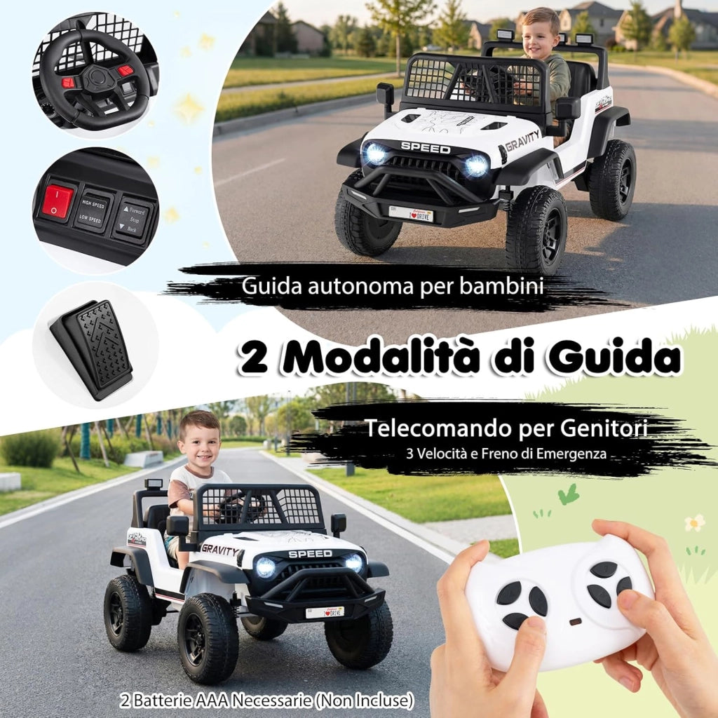 24V Macchina Eletrrica per Bambini, Auto Elettrica con Telecomando Genitori, Musica, Clacson, Fari LED e Sospensioni a Molla, 1,6-4,1 km/h, 3 Anni+ (Bianco)