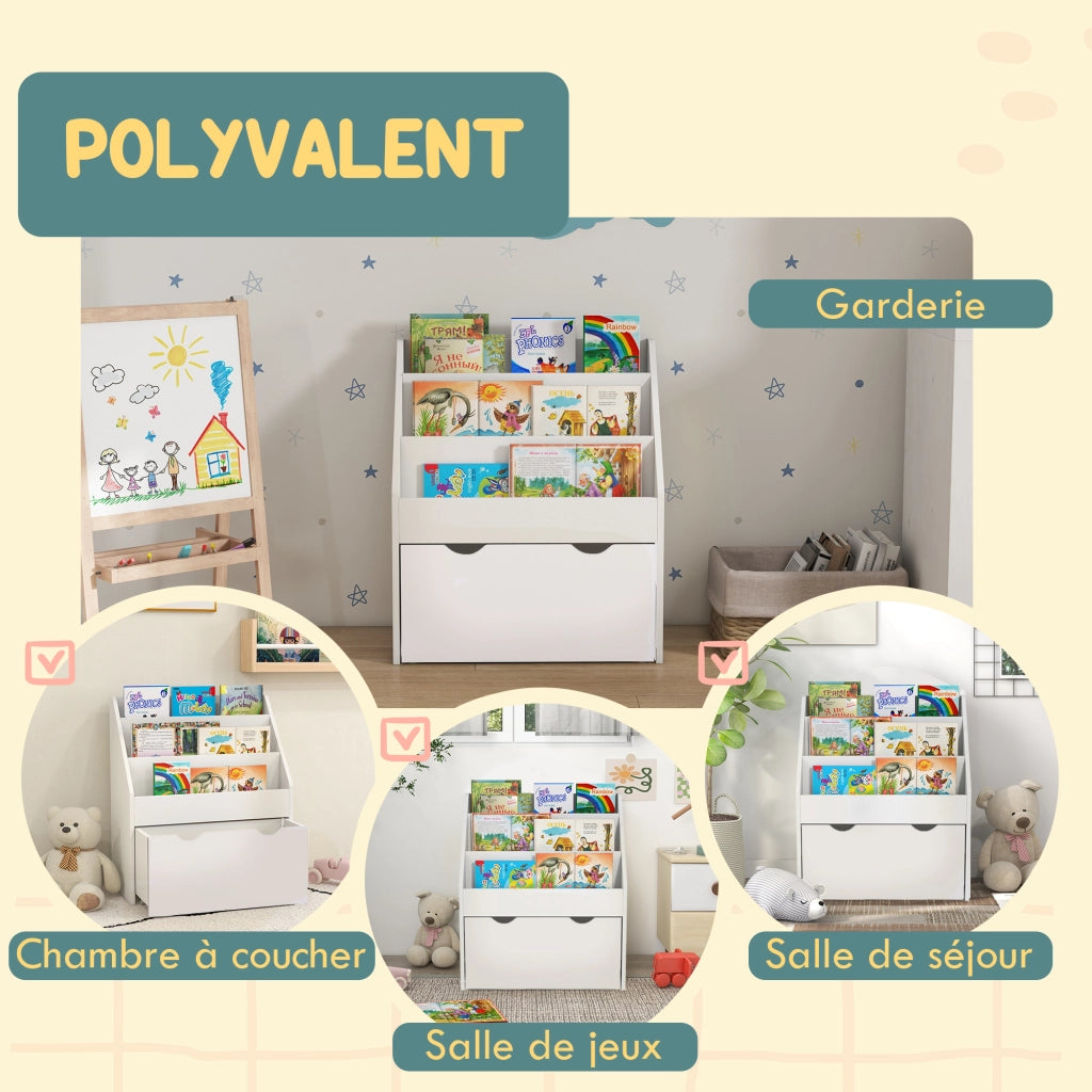 Libreria bambini legno bianco con cassetti e ripiani ¨C Xylo ¨C 62,5x30x70 cm