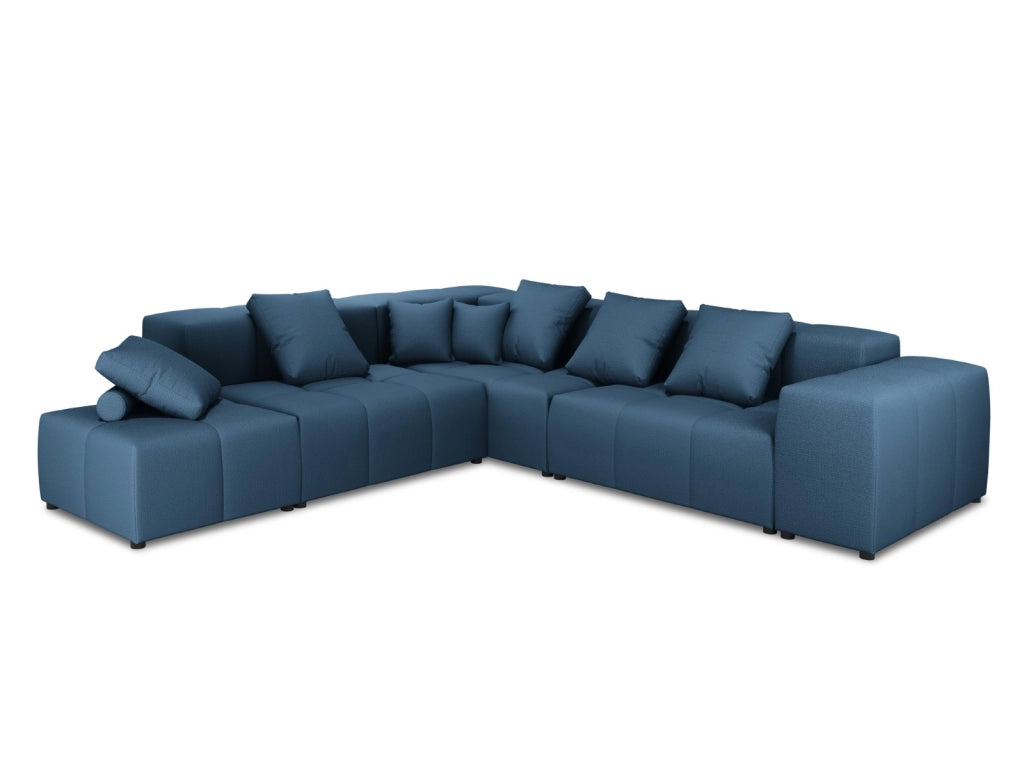 Cosmopolitan Design - Divano angolare modulare reversibile "Rome" 7 posti in tessuto strutturato blu scuro 
