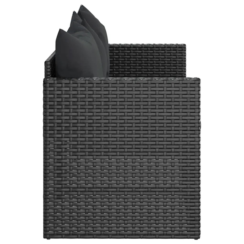 Divano da Giardino a 3 Posti-Sofa da giardino con Cuscini Nero in Polyrattan 522656