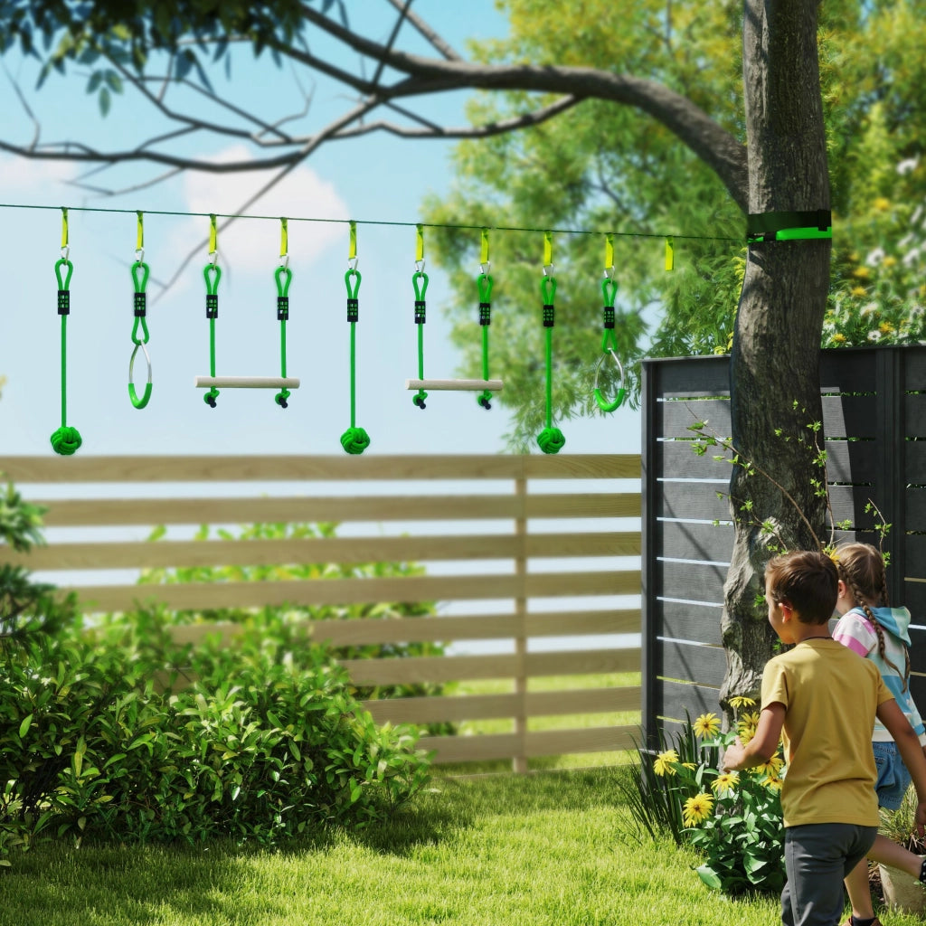 Set per percorso Ninja per bambini ¨C zephmum ¨C verde, 10m, 7 pezzi, 50kg