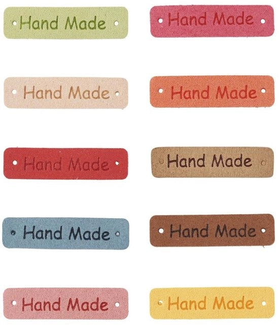 Etichette per oggetti - 50 pezzi - Etichetta microfibra - Manufatti a mano - Forma rettangolare - Sostenibile - 10 colori - Dimensioni 39,5 mm x 10 mm