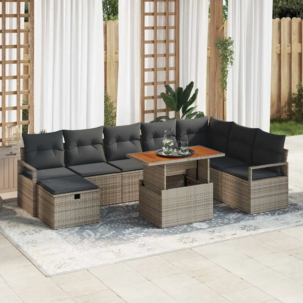 Set Divano da Giardino 9 pcs Grigio polyrattan