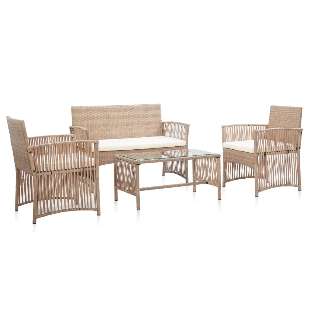 Set di mobili da giardino mobili da esterno 4 pezzi con cuscini resina di vimini beige 02_0016175