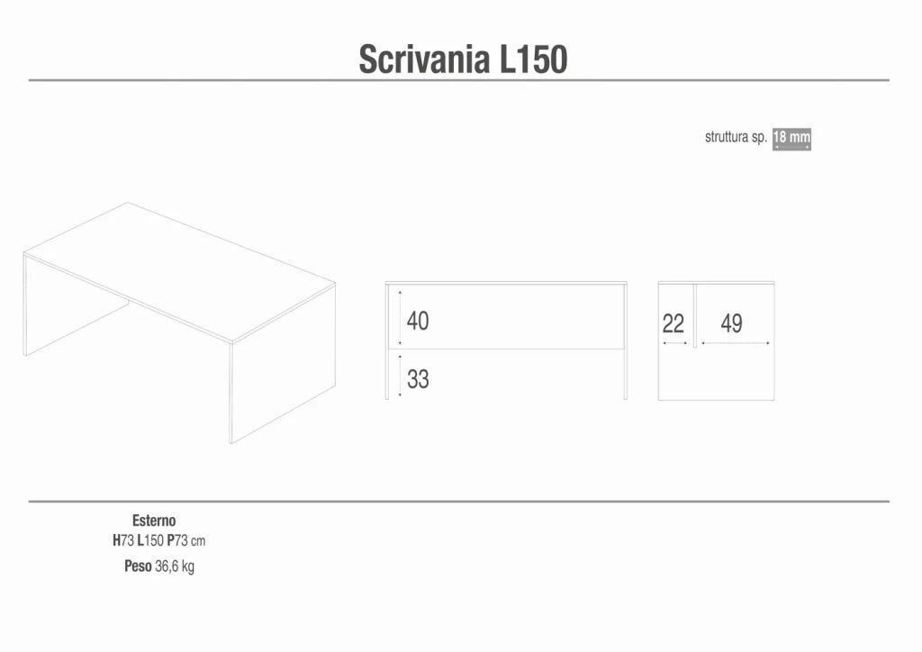 Scrivania rettangolare 150x73 h73cm Olmo Chiaro
