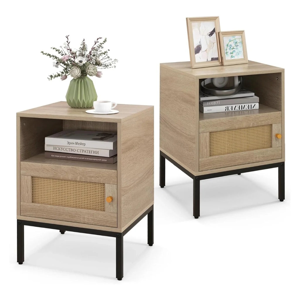 Set di 2 comodini 40 x 40 x 57 cm con ripiano aperto e moderna resistenza in MDF naturale 20_0009874