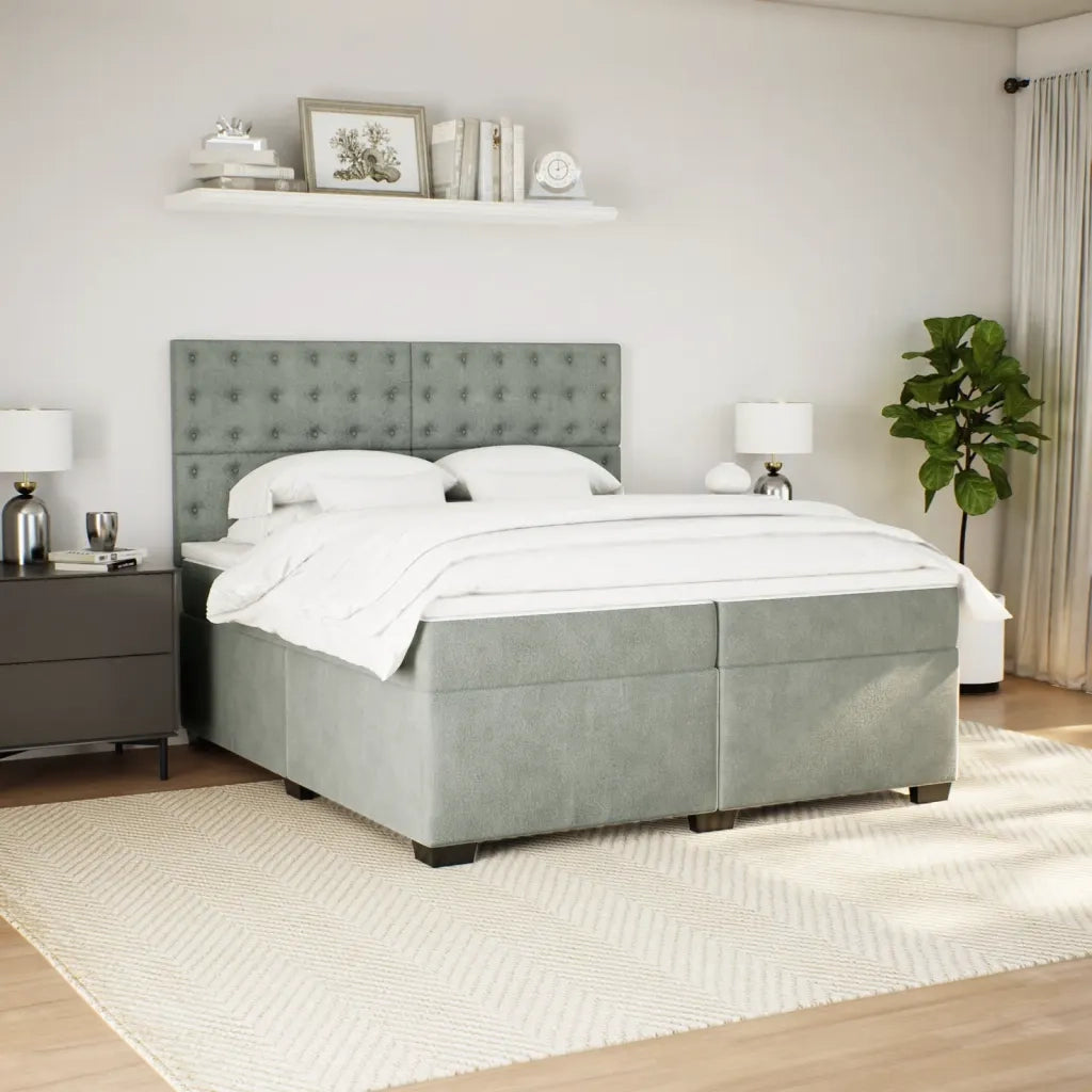 Giroletto a Molle con Materasso Grigio Chiaro 200x200cm Velluto