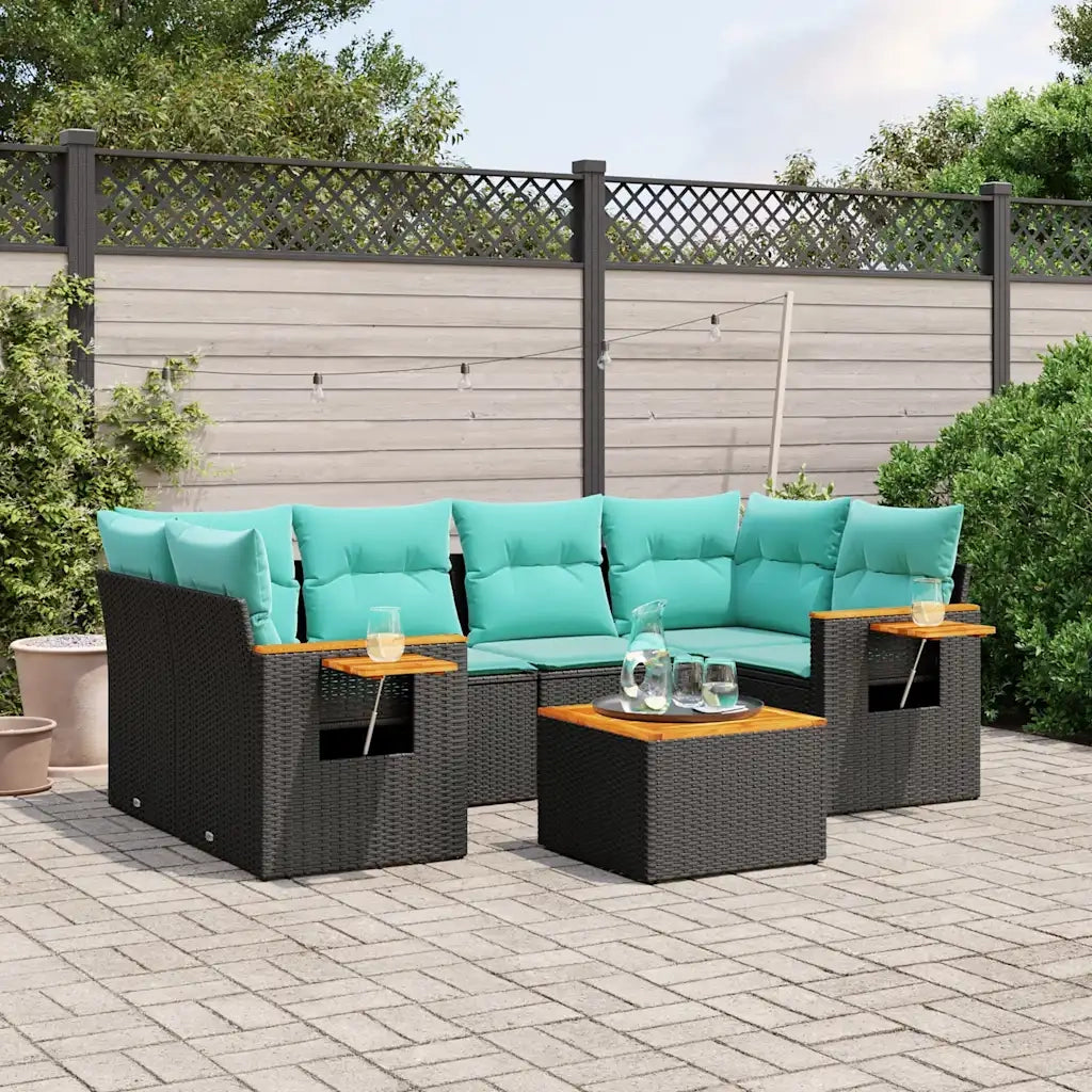 Set Divani da Giardino 7 pz con Cuscini Nero in Polyrattan 3226638