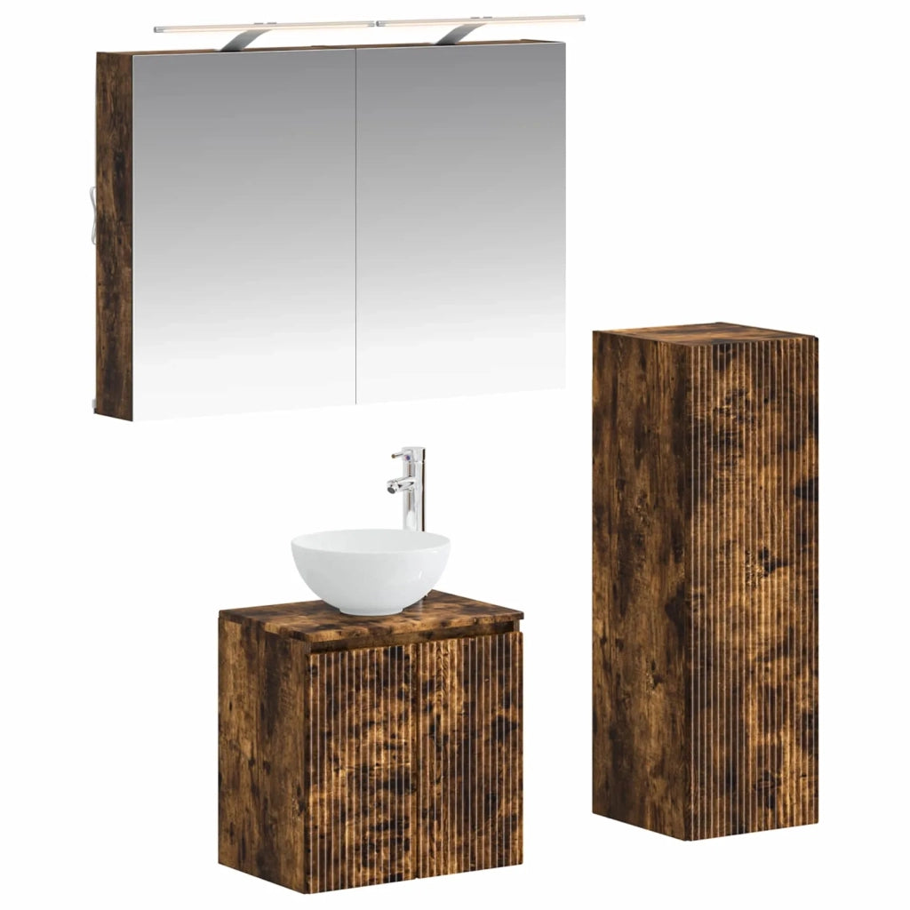 Set di mobili per il bagno 4 pz Rovere Fumo 3407411