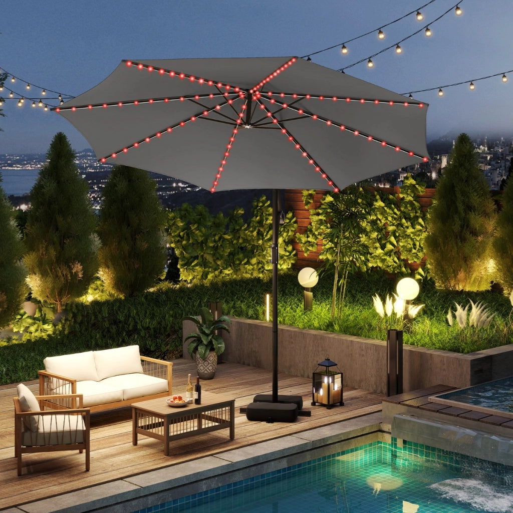 Ombrello a braccio con luci LED regolazione facile dell'inclinazione, Ombrello sospeso solare con base Grigio-Ombrelloni