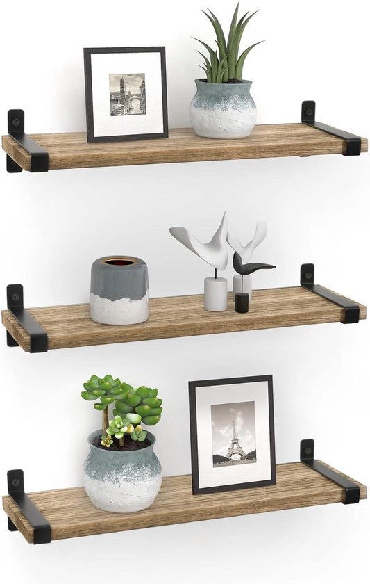 Rack per parete in legno - piastrelle galleggianti - design industriale vintage