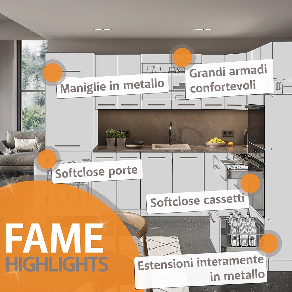 Cucina completa Fame-Line Rovere dorato/Bianco 140 cm senza piano di lavoro Vicco