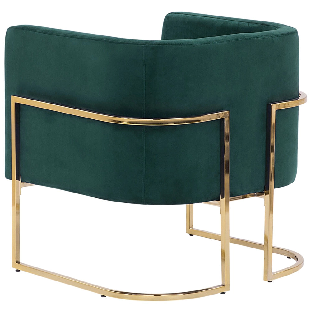 Poltrona Velluto Verde Scuro Struttura In Metallo Dorato Con Schienale Tondo Stile Glam