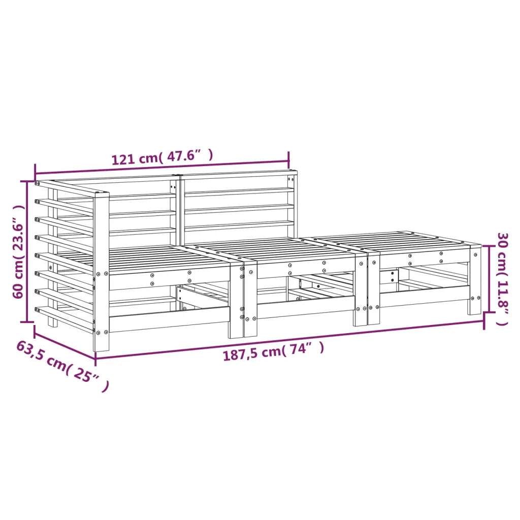 Salotto da Giardino-Set Salotto da Giardino 3 pz in Legno Impregnato di Pino 331763