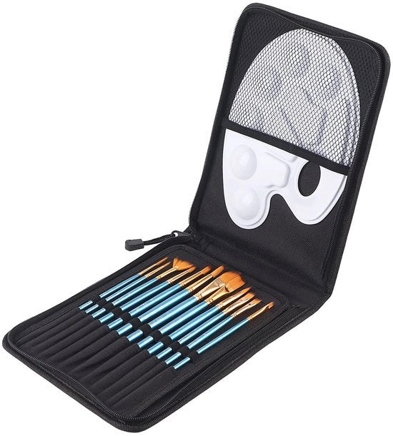 Set di pennelli a pennello per pittura 12 pezzi - manico in legno - setole in nylon - contenitore in tela - progettato ergonomicamente - duraturo e compattabile - pennelli per vernice