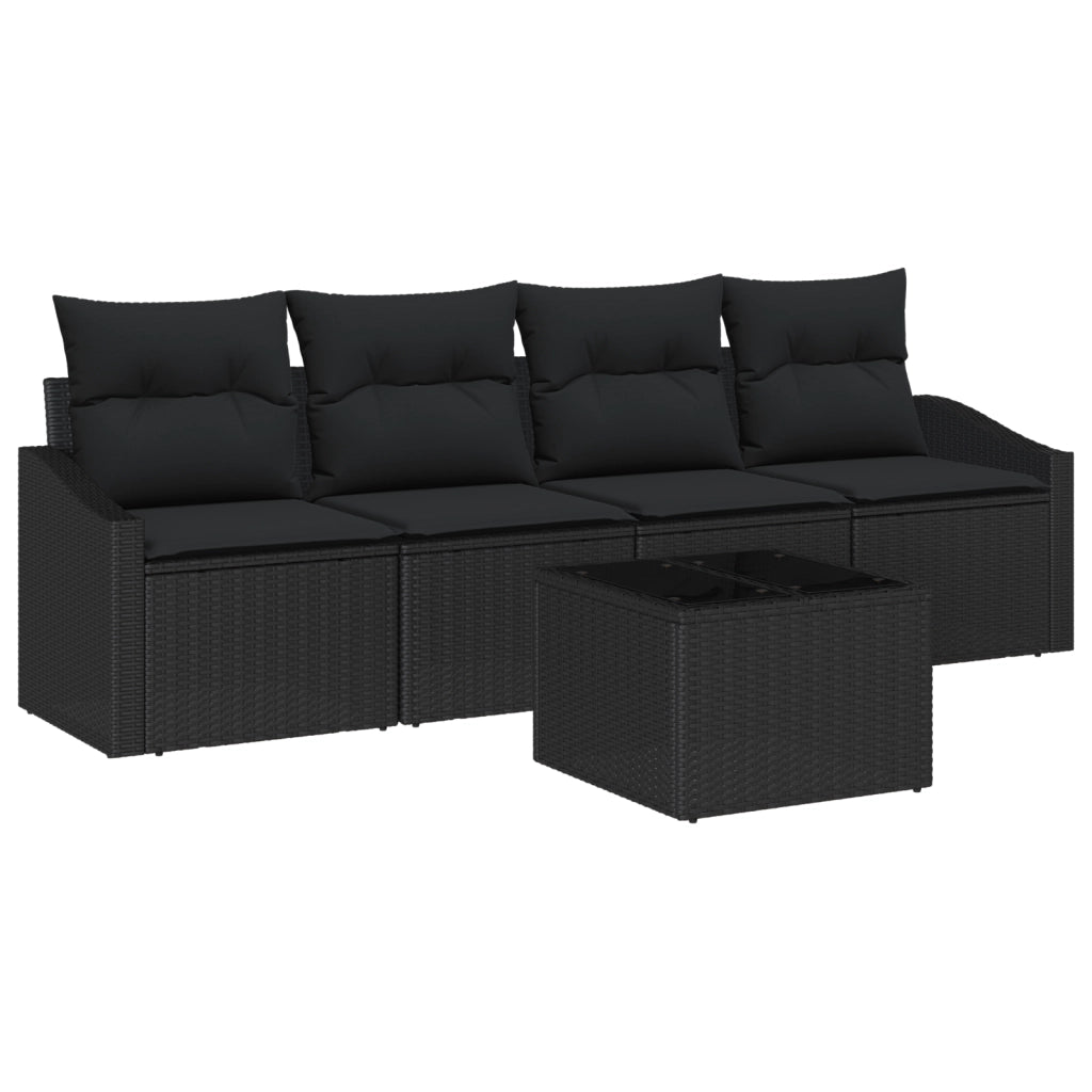 Set da pranzo da giardino a 5 pezzi con cuscini in rattan nero
