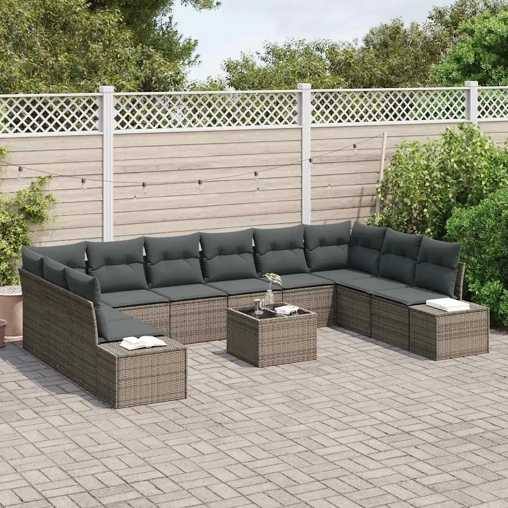 Set Divano da Giardino con cuscino 10 pcs Grigio Polyrattan