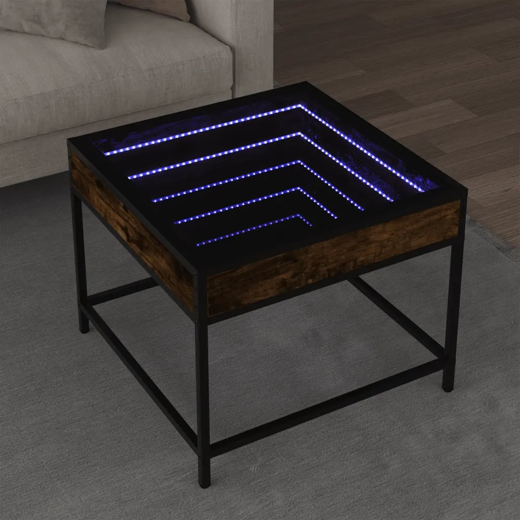 vidaXL Tavolino da Salotto con LED Infinity Rovere Fumo 50x50x41 cm