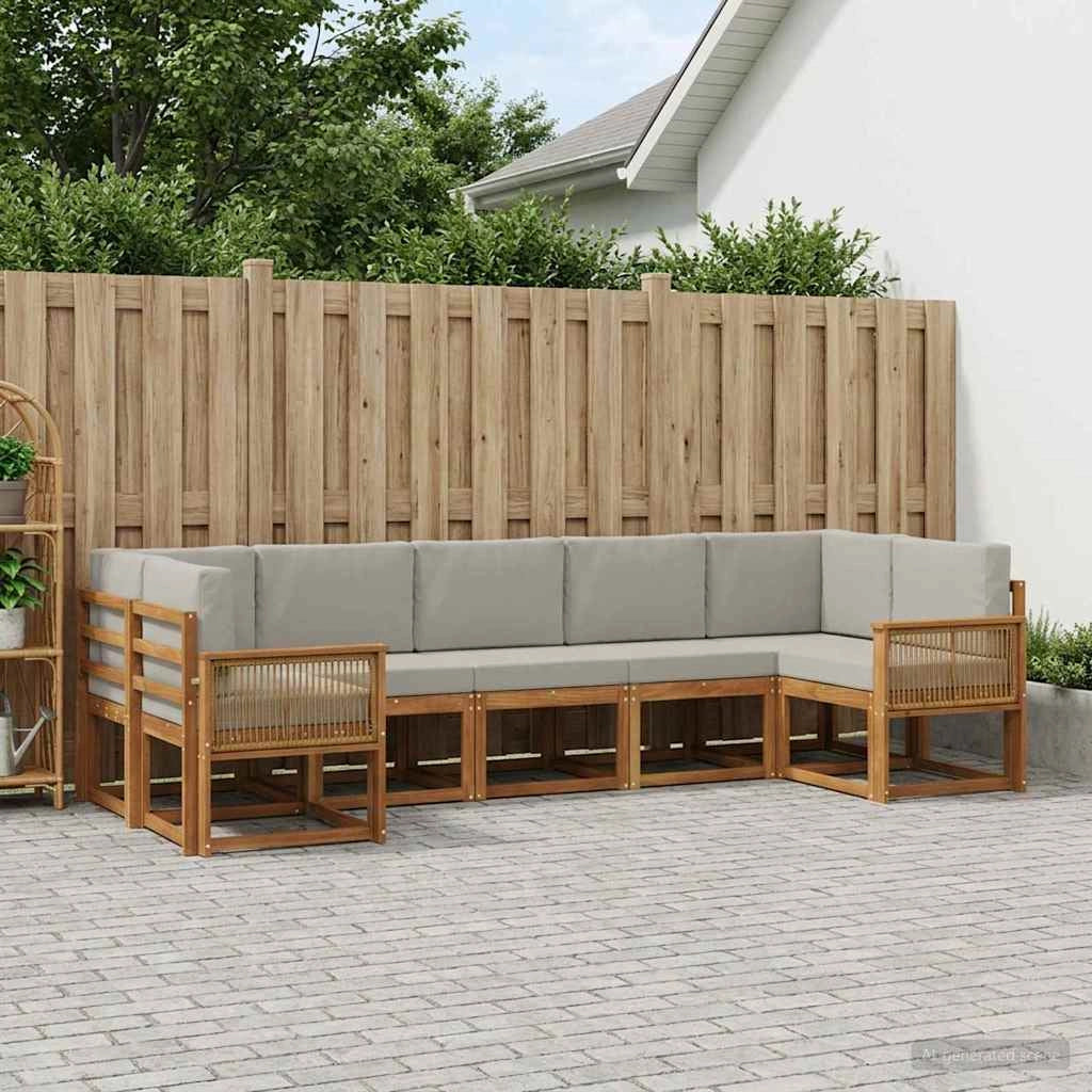 Set di divani da esterno 7 pz Naturale e Grigio Chiaro 3385517