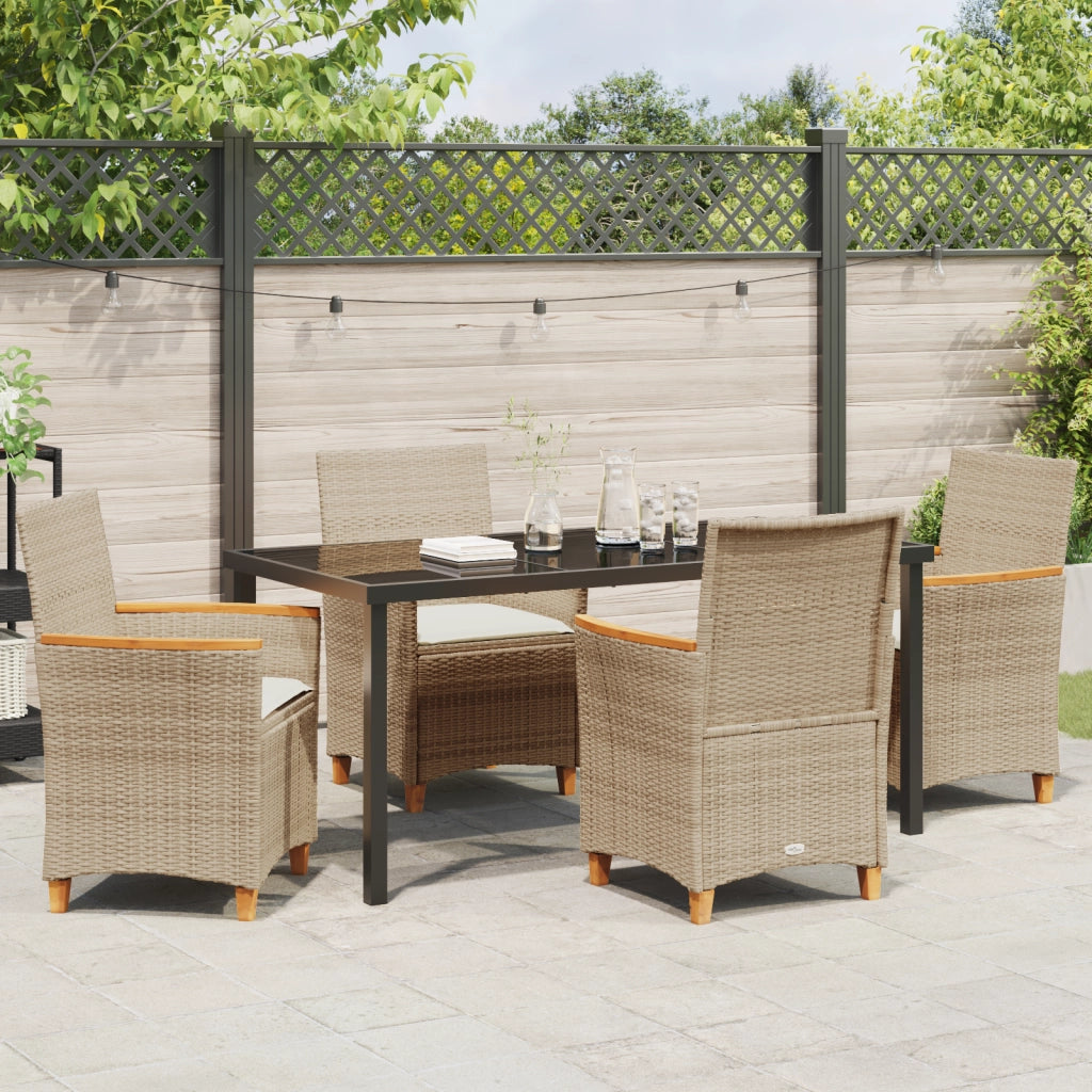 Set da Pranzo da Giardino 5 Pezzi con Cuscini Beige Polirattan