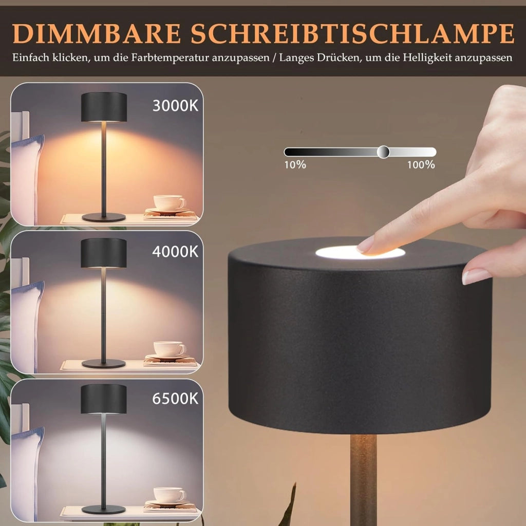 ZMH Lampada da tavolo LED set 2 pezzi nera wireless dimmerabile 3 temperature colore per camera letto soggiorno