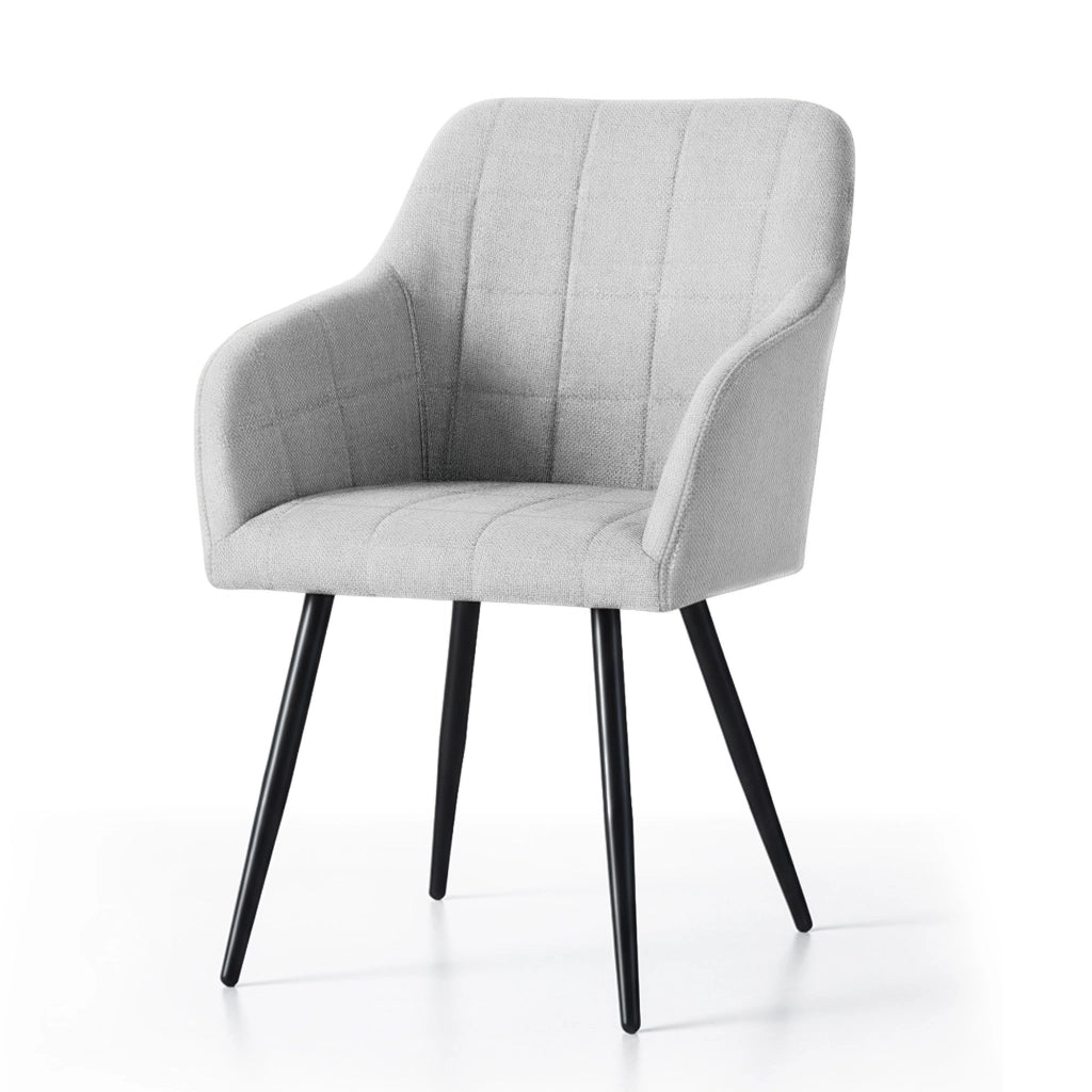 Set di 4 Sedie imbottite con cuciture quadrate LUXANO Grigio Chiaro gambe nere tessuto Lumos
