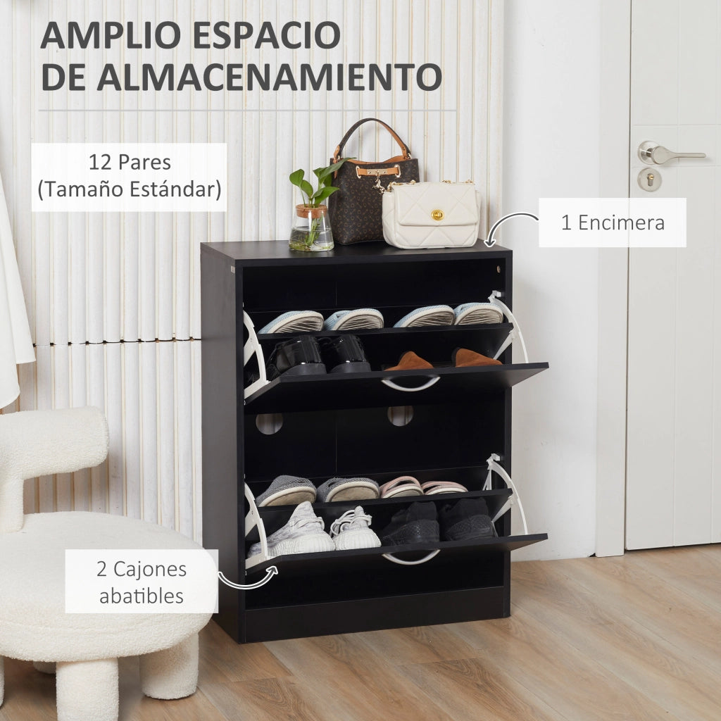 Scarpiera con 2 Cassetti e Ripiani Ajustabili ¨C Zephmum ¨C 60x24x80 cm Nero