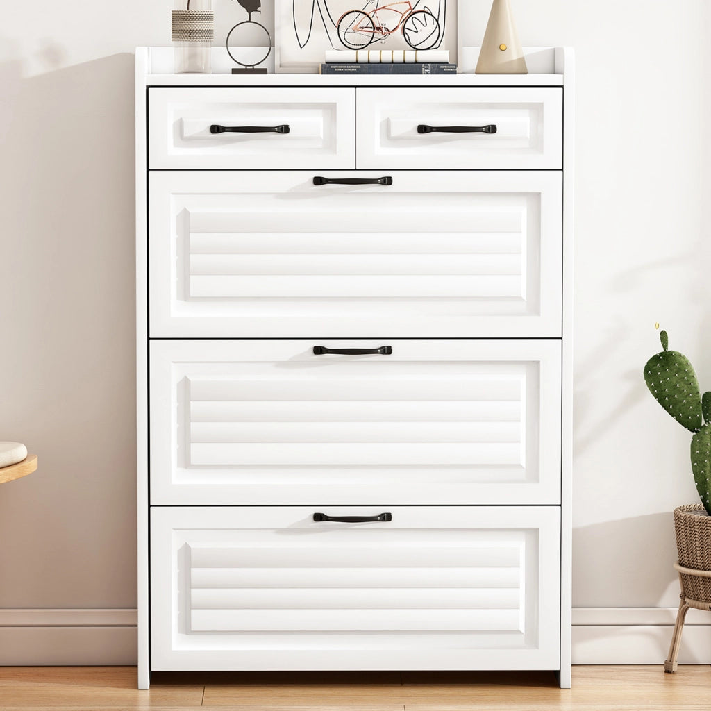 Scarpiera con 3 Ante e 2 Cassetti in Legno ¨C MINIMAL ¨C Bianco, 80x23.5x131 cm