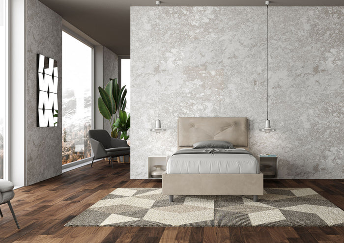 Letto 1 Piazza E Mezzo 120x200 cm con Rete e Contenitore Imbottito in Microfibra Appia Large Sabbia