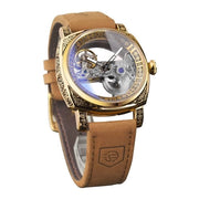 Orologio da polso maschile automatico - stile classico a scheletro - quadrata - quadrante - cinturino in pelle - illuminato - impermeabile